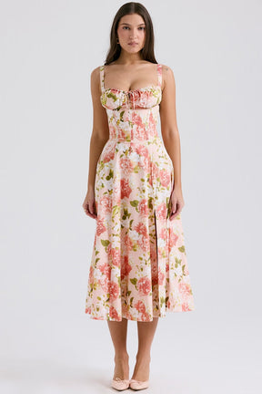 Vestido Floral com Decote Corset - Florence