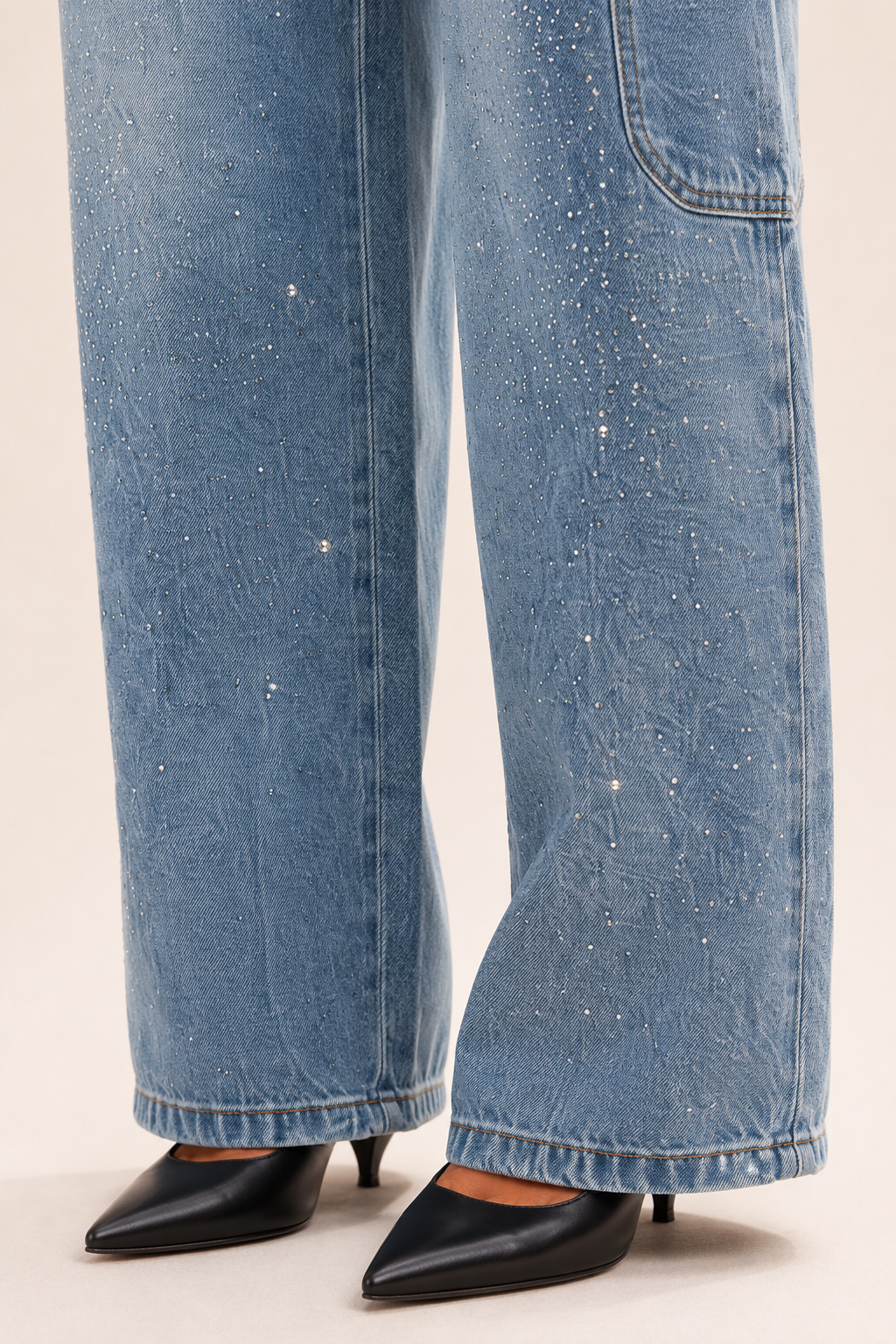 Calça Jeans Wide Leg Carpenter com Brilho - Bruges