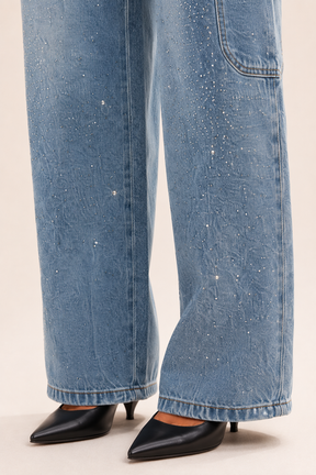 Calça Jeans Wide Leg Carpenter com Brilho - Bruges
