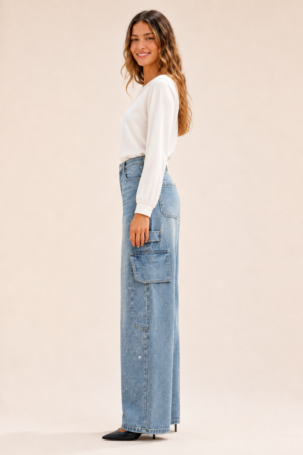 Calça Jeans Wide Leg Carpenter com Brilho - Bruges