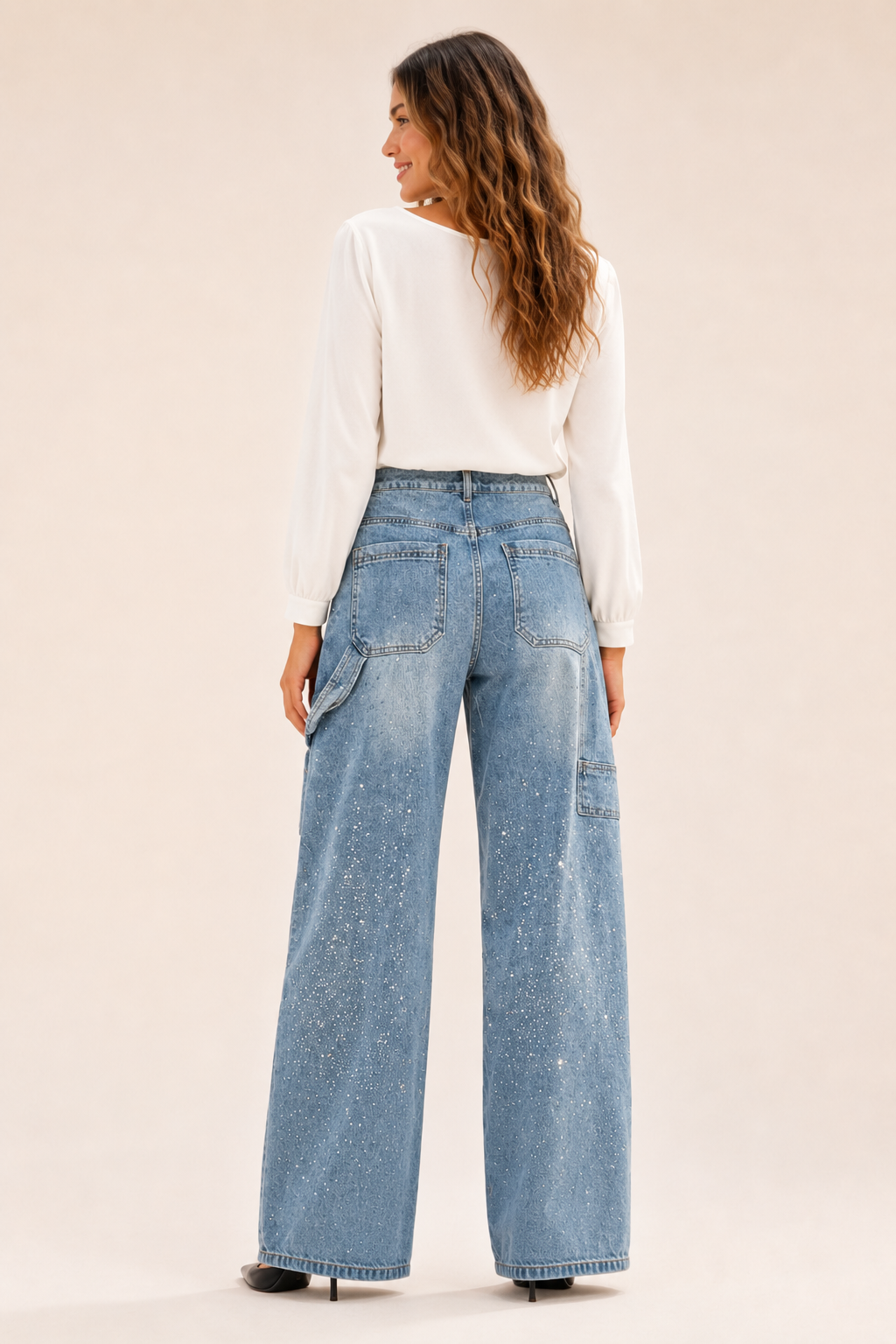 Calça Jeans Wide Leg Carpenter com Brilho - Bruges