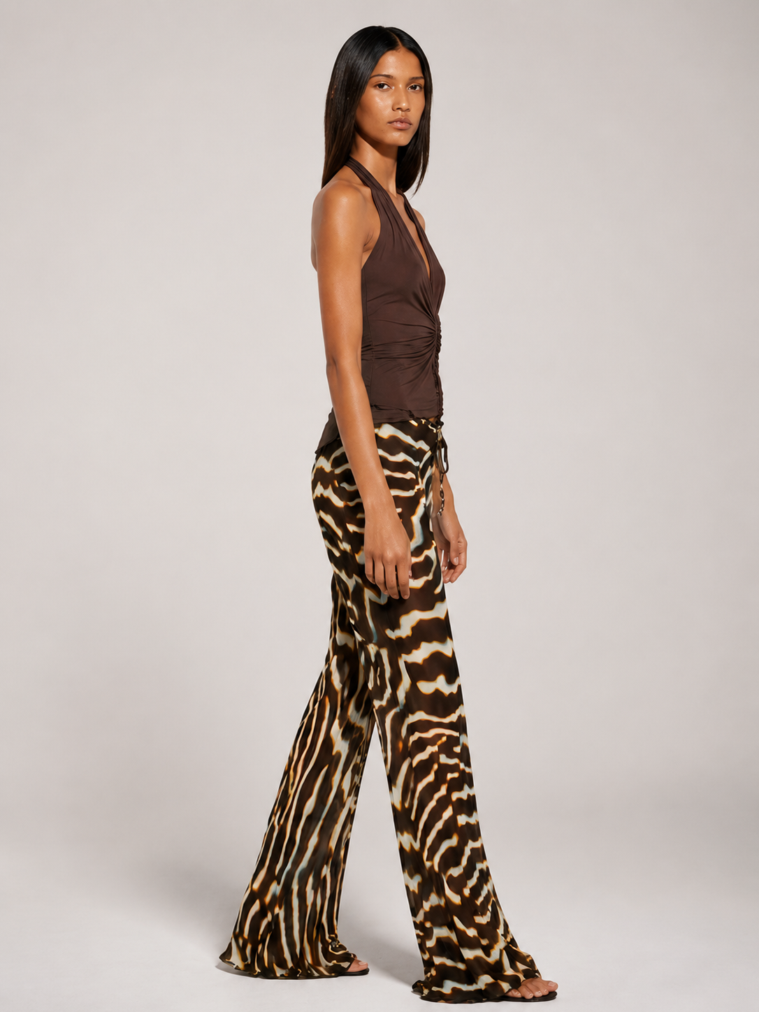 Calça Pantalona em Chiffon com Estampa Zebra — Ibiza