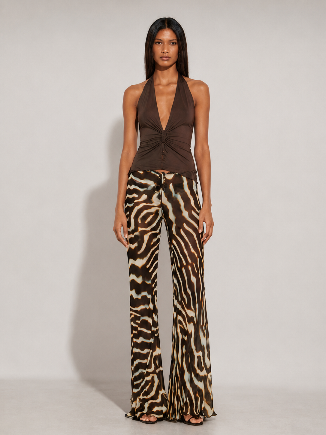 Calça Pantalona em Chiffon com Estampa Zebra — Ibiza