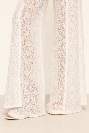 Conjunto de Renda Branca Top e Calça Pantalona - Mykonos
