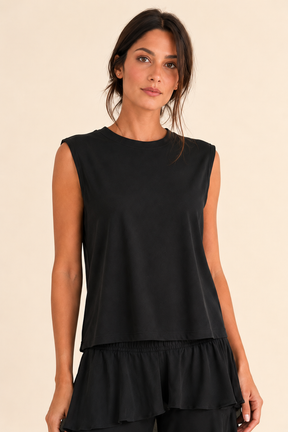 Conjunto Feminino Cropped e Calça Pantalona com Babados em Camadas – Noir