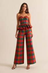 Conjunto Xadrez Colorido Top Tomara Que Caia e Calça Pantalona - Julie