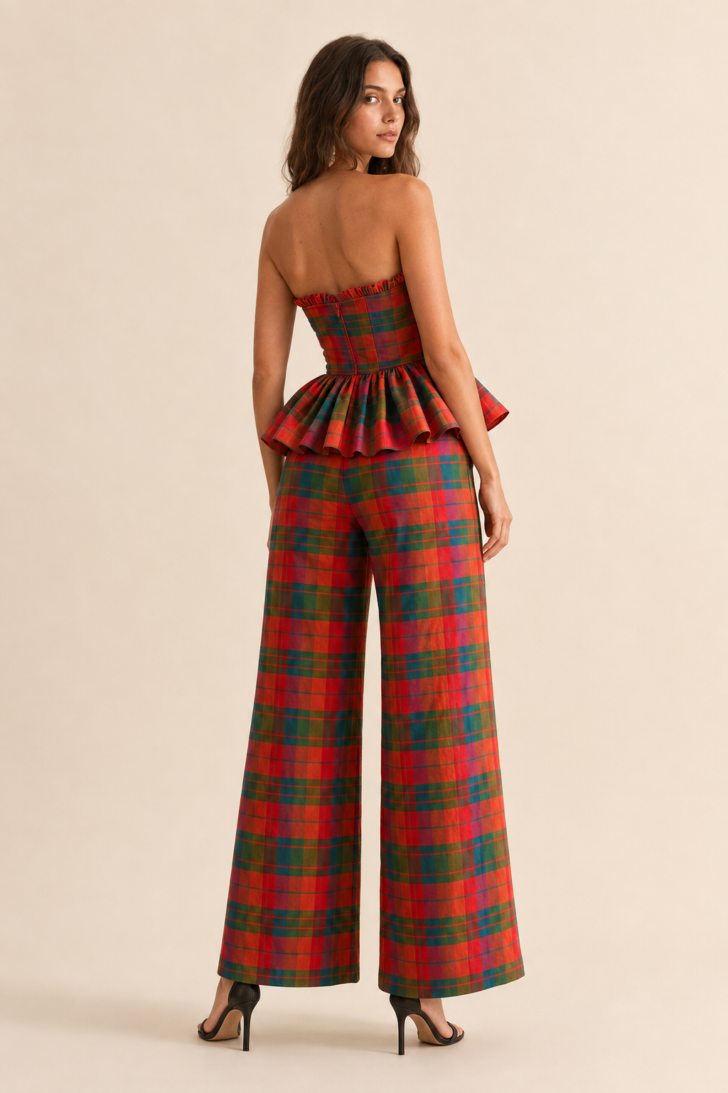 Conjunto Xadrez Colorido Top Tomara Que Caia e Calça Pantalona - Julie