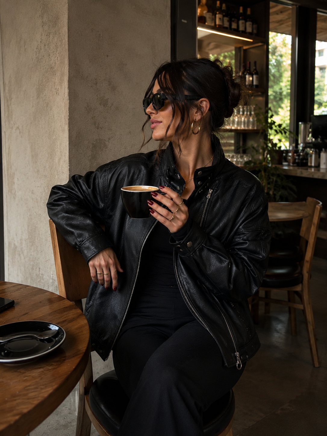 Jaqueta Feminina de Couro Legítimo Oversized Gola Alta – Bruges