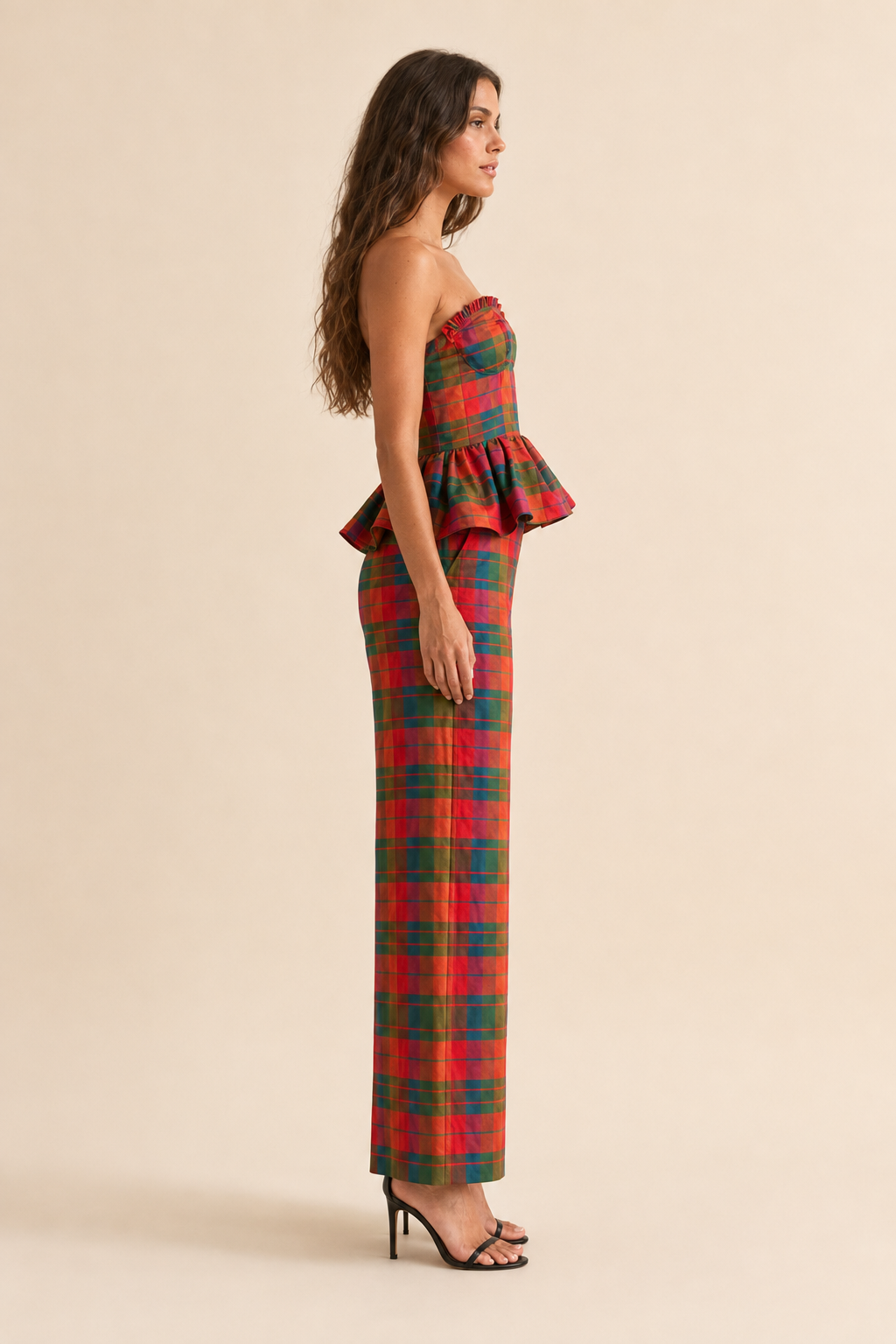 Conjunto Xadrez Colorido Top Tomara Que Caia e Calça Pantalona - Julie