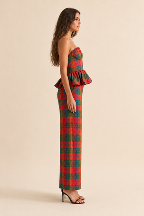 Conjunto Xadrez Colorido Top Tomara Que Caia e Calça Pantalona - Julie