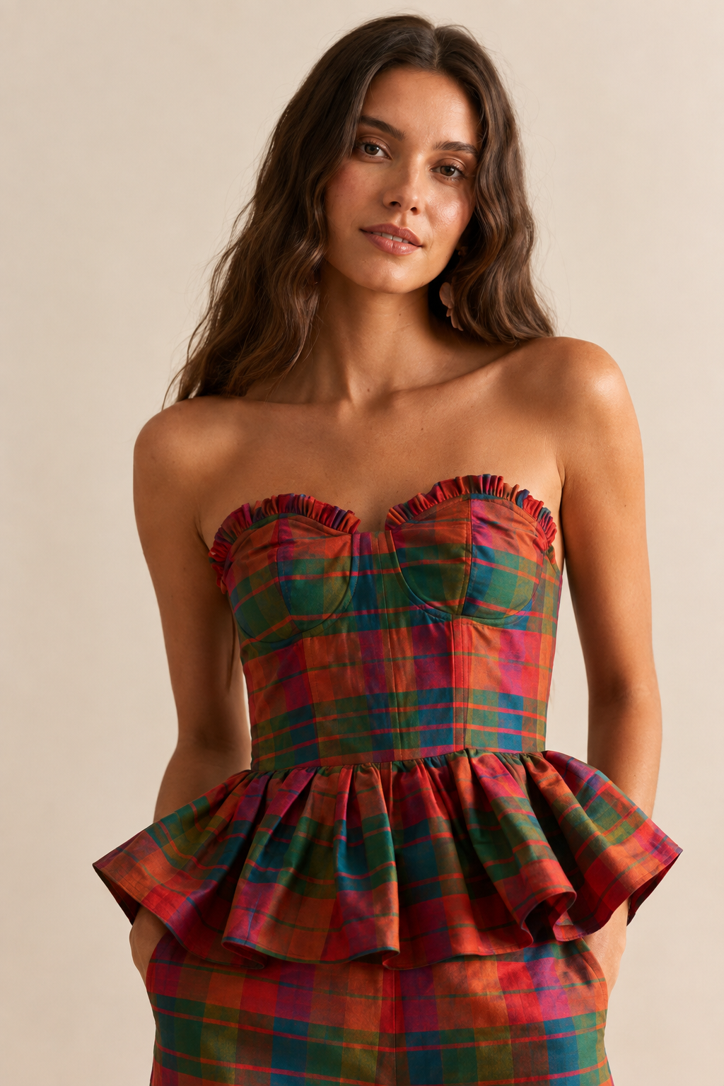 Conjunto Xadrez Colorido Top Tomara Que Caia e Calça Pantalona - Julie