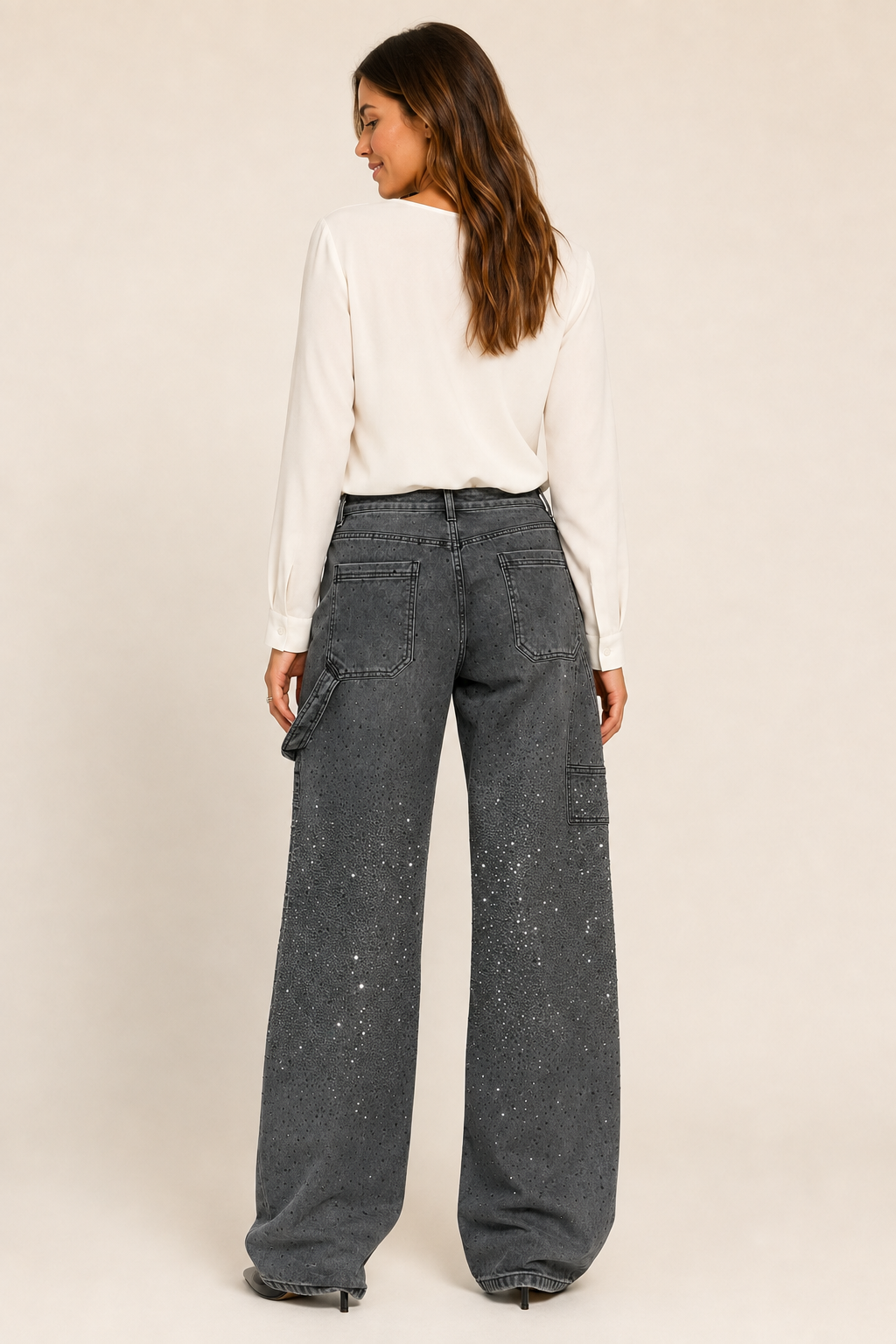Calça Jeans Wide Leg Carpenter com Brilho - Bruges