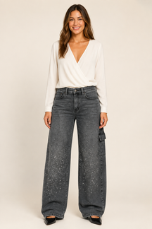 Calça Jeans Wide Leg Carpenter com Brilho - Bruges