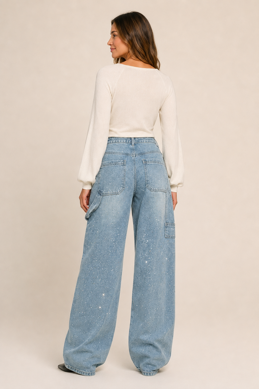 Calça Jeans Wide Leg Carpenter com Brilho - Bruges