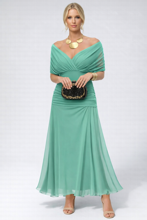 Vestido Feminino Longo Ombro a Ombro Estampado com Franzido – Positano