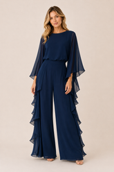 Conjunto Feminino de Festa com Calça e Blusa Manga Flare em Chiffon – Santorini