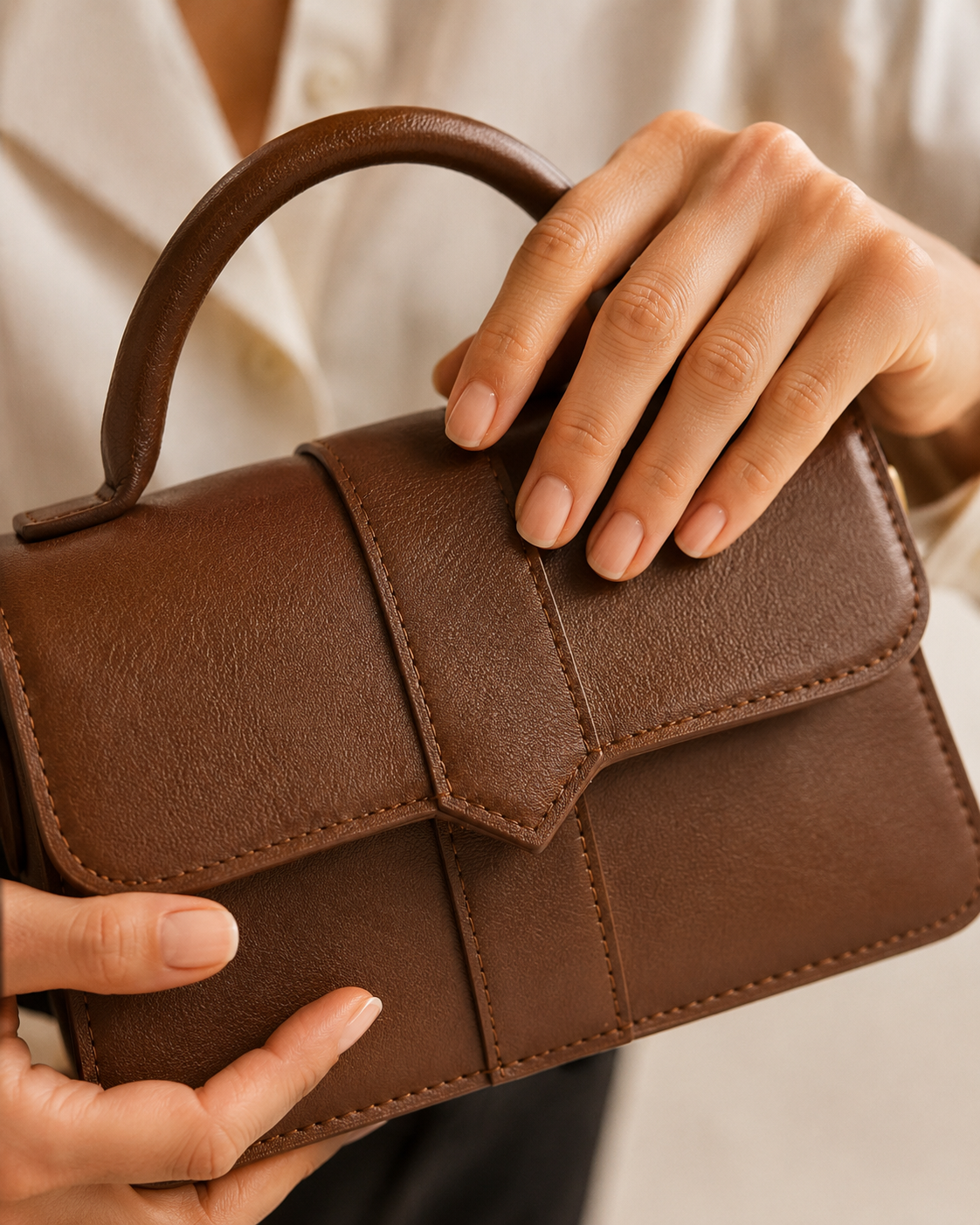 Bolsa Feminina de Couro Legítimo com Alça de Mão Estruturada – Amelia
