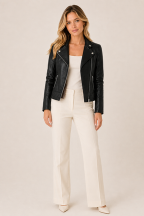 Jaqueta Feminina de Couro Premium Matelassê Estilo Biker – Verona