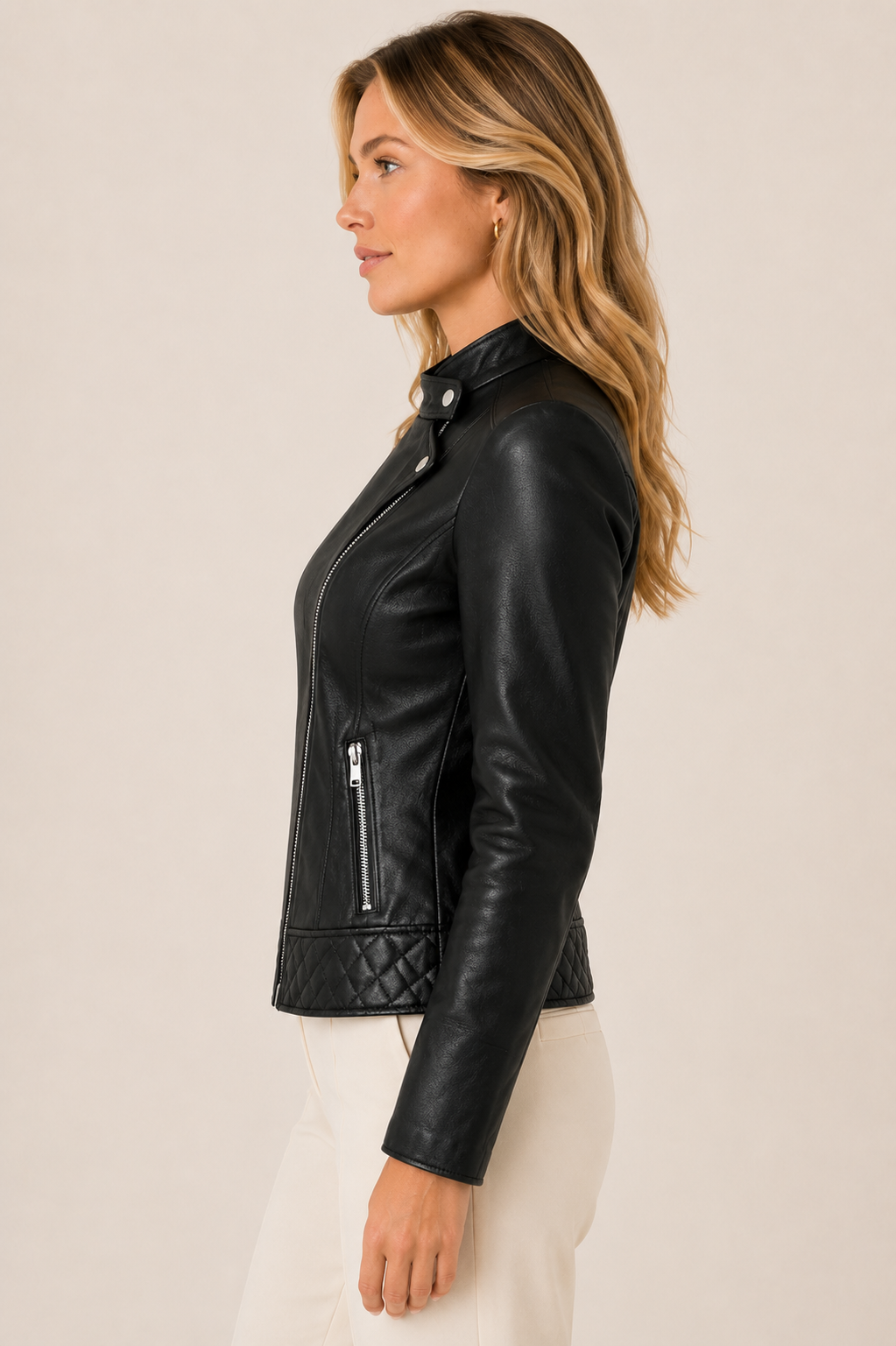 Jaqueta Feminina de Couro Premium Matelassê Estilo Biker – Verona