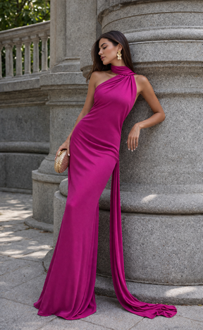 Vestido de Festa Longo de Cetim com Costas Abertas e Faixa - Cannes