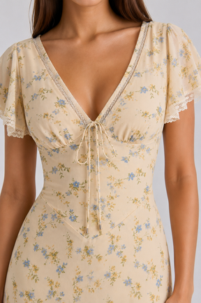 Vestido Longo Floral com Manga Princesa Modern Jamylle