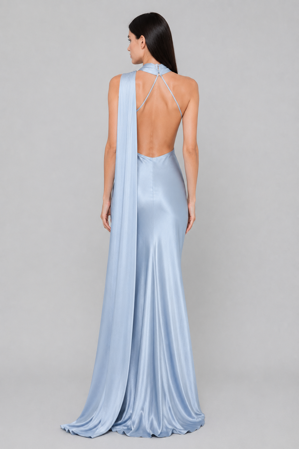 Vestido de Festa Longo de Cetim com Costas Abertas e Faixa - Cannes