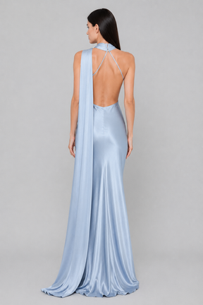 Vestido de Festa Longo de Cetim com Costas Abertas e Faixa - Cannes