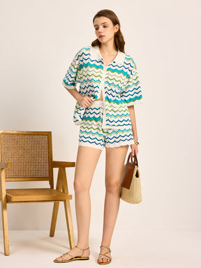 Conjunto de Camisa e Short de Malha com Padrão Chevron