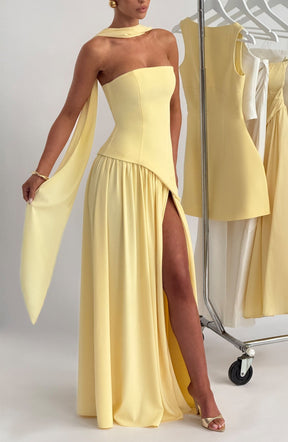 Vestido Feminino Longo Tomara que Caia com Gola Choker e Fenda – Chianti