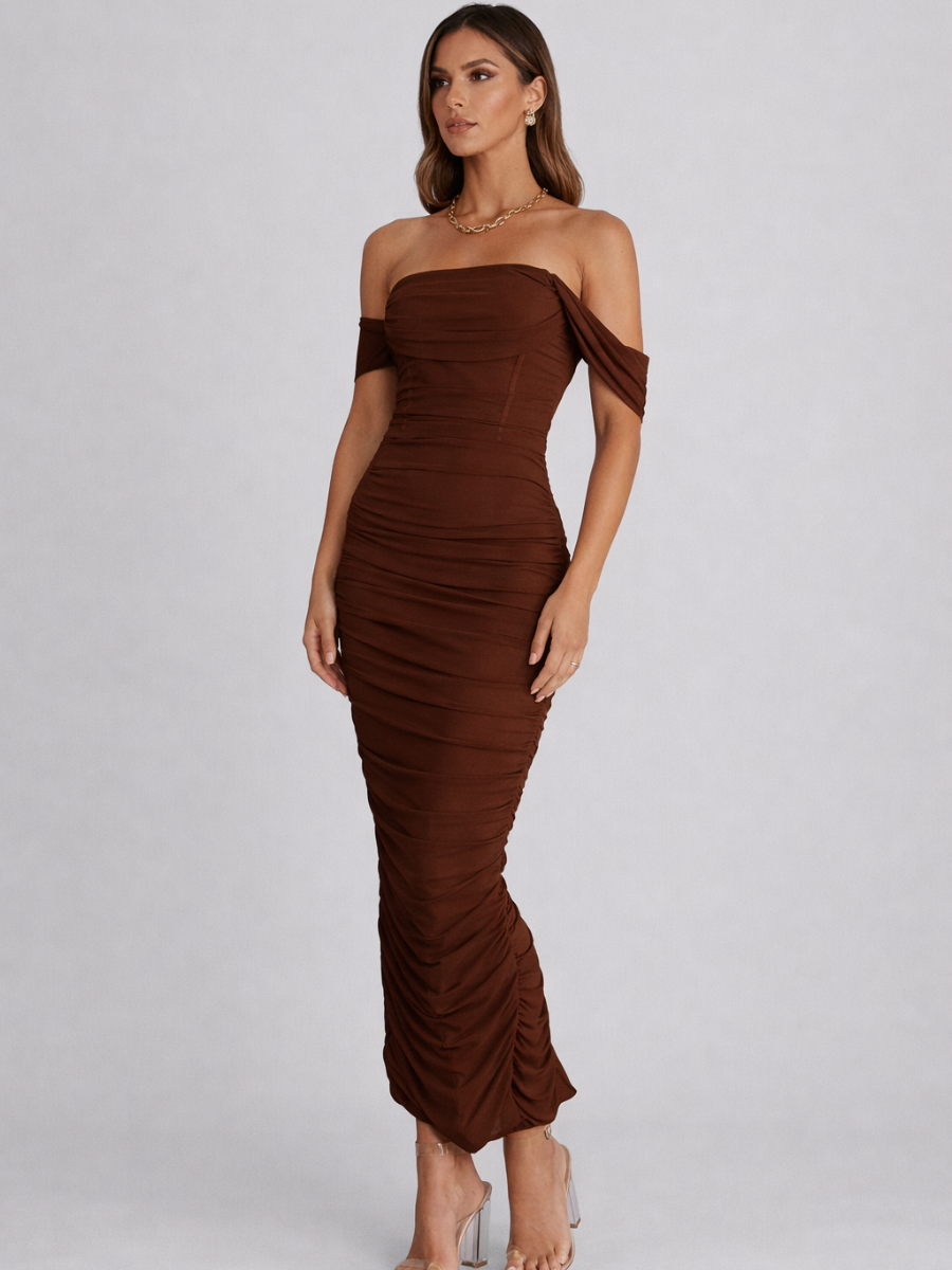 Vestido Feminino Longo com Corselet Estruturado e Decote Quadrado – Mia