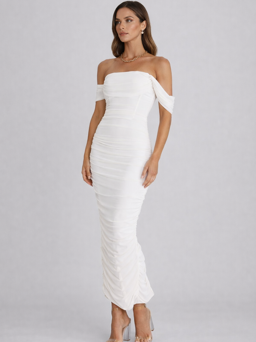 Vestido Feminino Longo com Corselet Estruturado e Decote Quadrado – Mia