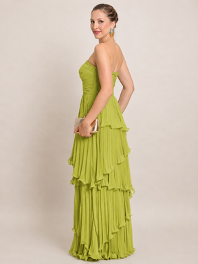 Vestido Feminino Longo Tomara que Caia Plissado com Babados – Amalfi