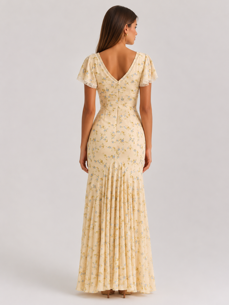 Vestido Longo Floral com Manga Princesa Modern Jamylle