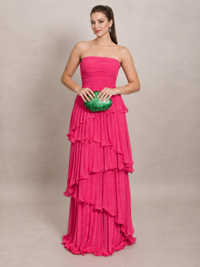 Vestido Feminino Longo Tomara que Caia Plissado com Babados – Amalfi