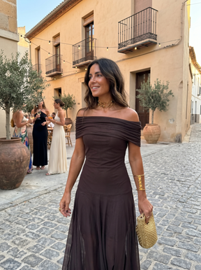 Vestido Longo Ombro a Ombro Drapeado - Toledo
