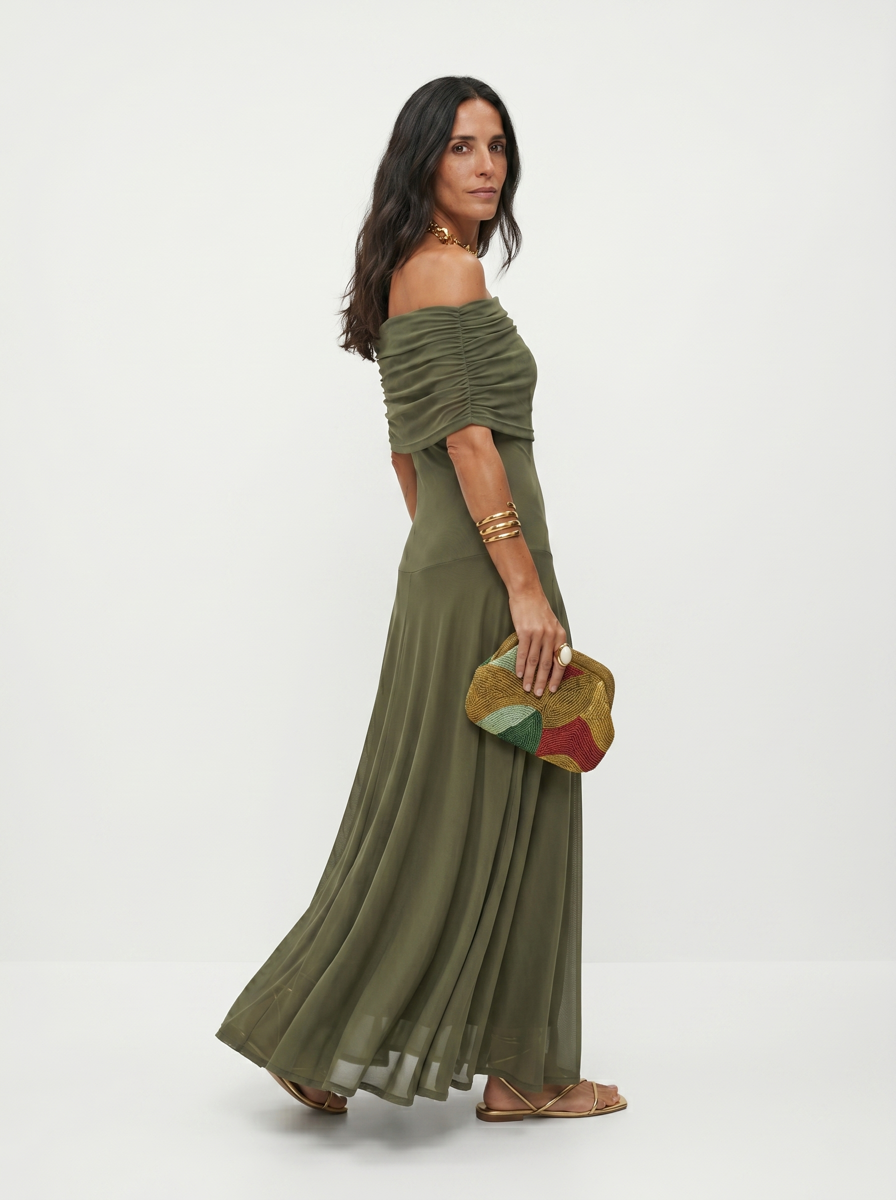 Vestido Longo Ombro a Ombro Drapeado - Toledo