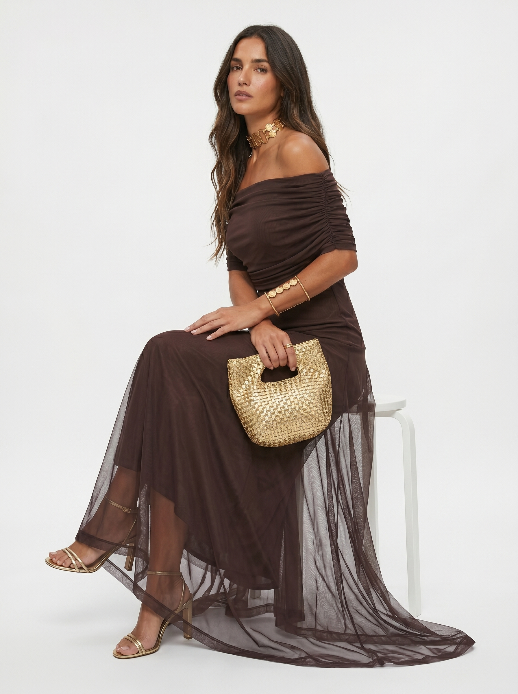 Vestido Longo Ombro a Ombro Drapeado - Toledo
