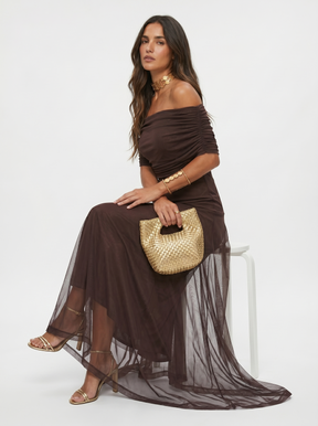 Vestido Longo Ombro a Ombro Drapeado - Toledo