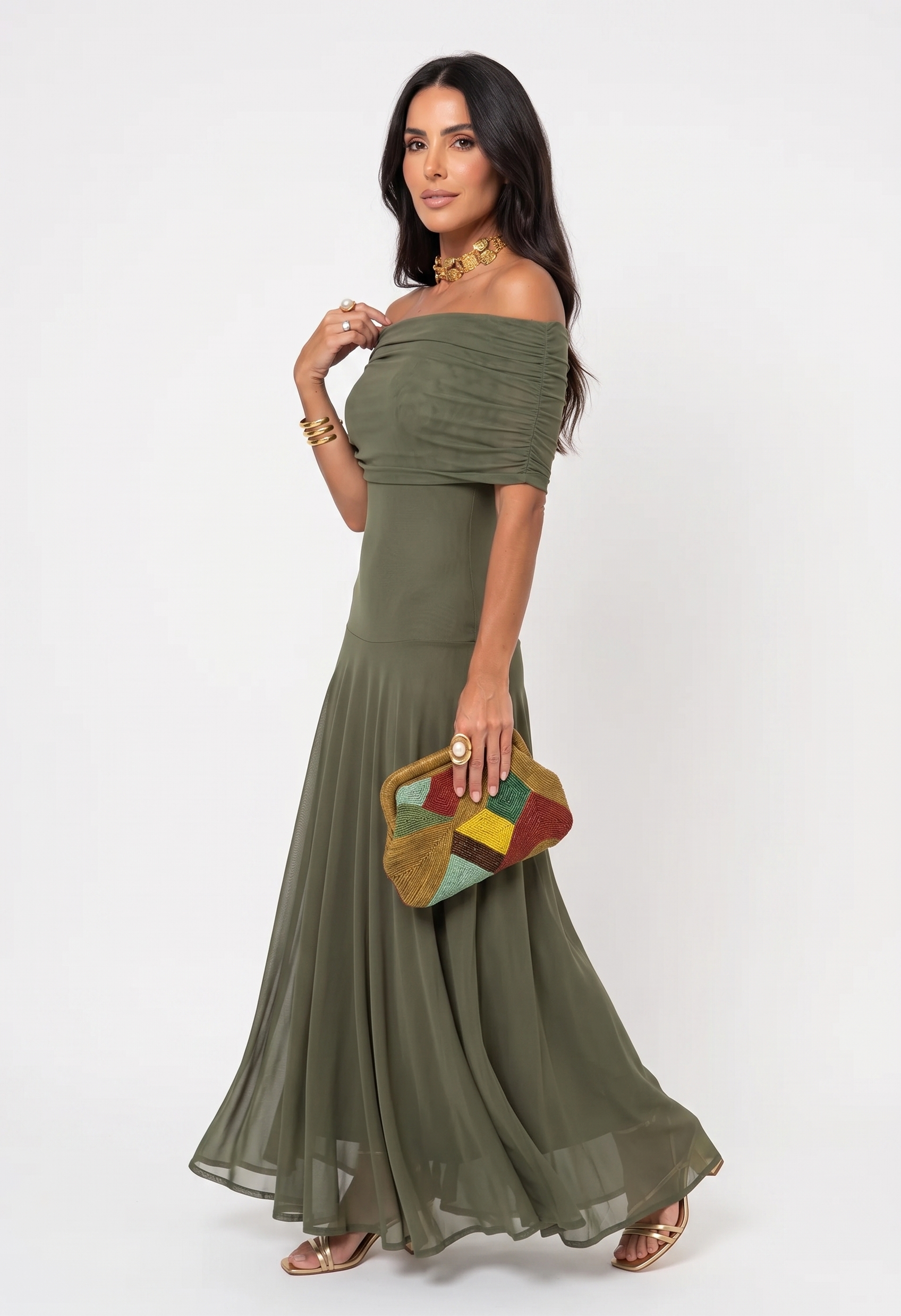 Vestido Longo Ombro a Ombro Drapeado - Toledo