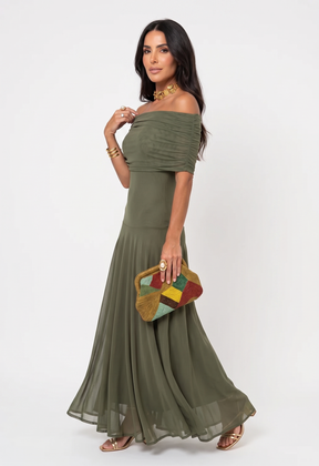 Vestido Longo Ombro a Ombro Drapeado - Toledo