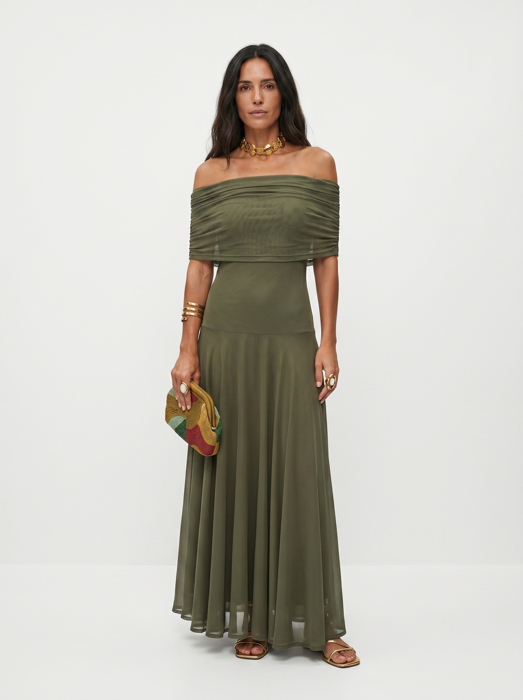 Vestido Longo Ombro a Ombro Drapeado - Toledo