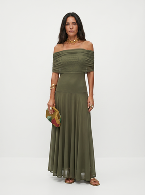 Vestido Longo Ombro a Ombro Drapeado - Toledo