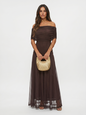 Vestido Longo Ombro a Ombro Drapeado - Toledo
