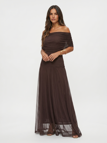 Vestido Longo Ombro a Ombro Drapeado - Toledo