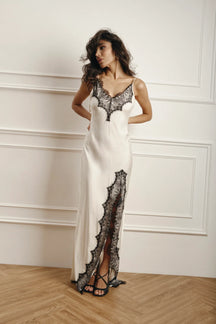 Vestido Longo Cetim com Renda – Nocturne