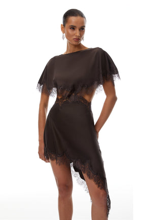 Vestido Curto Acetinado com Renda - Lace