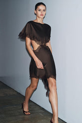 Vestido Curto Acetinado com Renda - Lace