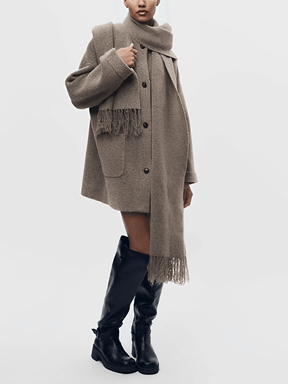 Casaco Oversized em Lã Batida com Gola Cowl