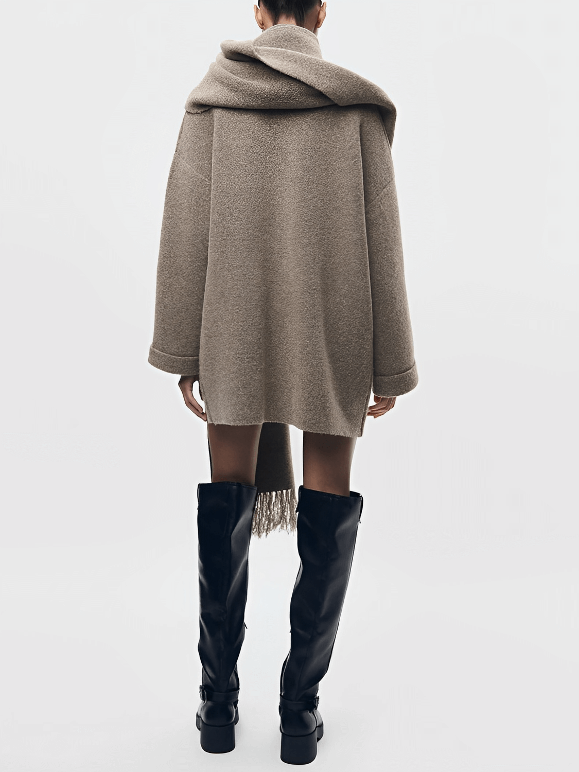 Casaco Oversized em Lã Batida com Gola Cowl