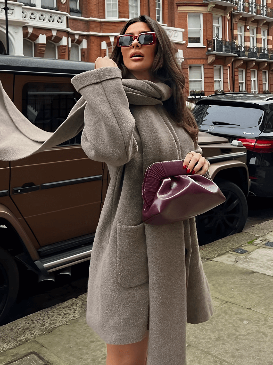 Casaco Oversized em Lã Batida com Gola Cowl